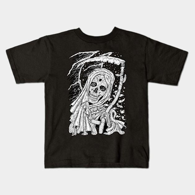 Grim Reaper Skull Design (14) Kids T-Shirt by Mystic Arts